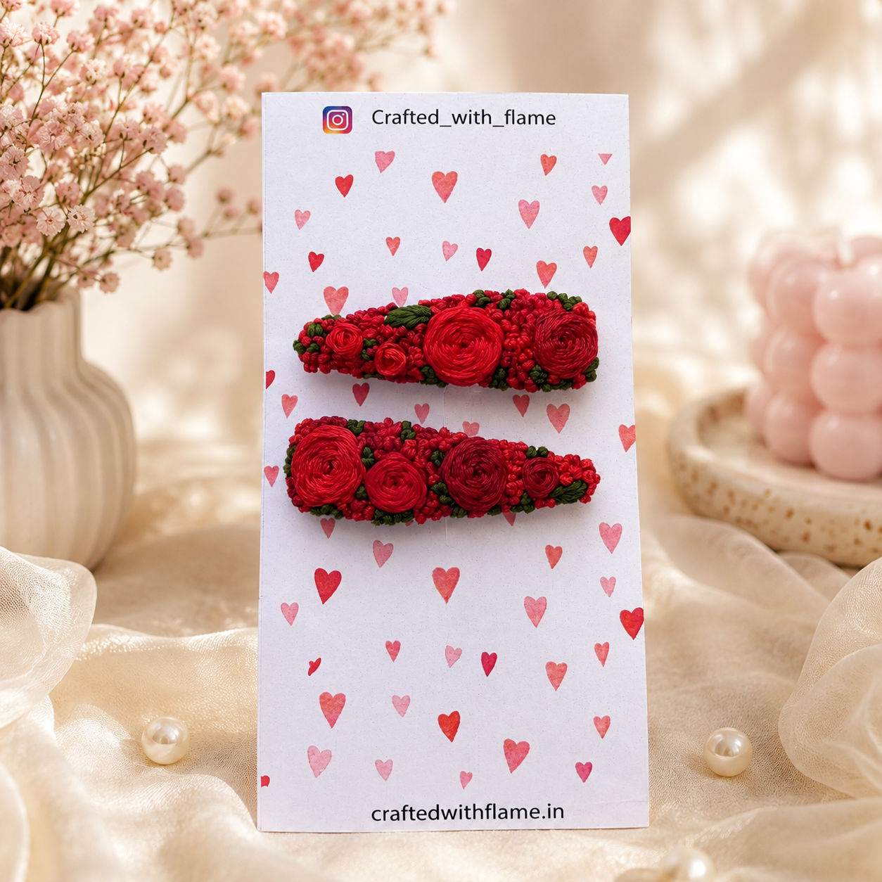 Red Rose Floral Hairpin Set